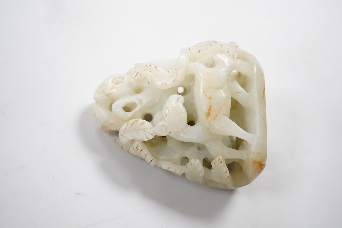 A Chinese pale celadon jade 'deer' pebble carving, 7cm high